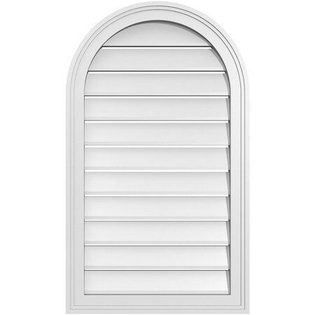 Ekena Millwork Round Top Surface Mount PVC Gable Vent: Functional, w/ 2"W x 1-1/2"P Brickmould Frame, 20"W x 34"H GVPRT20X3402SF
